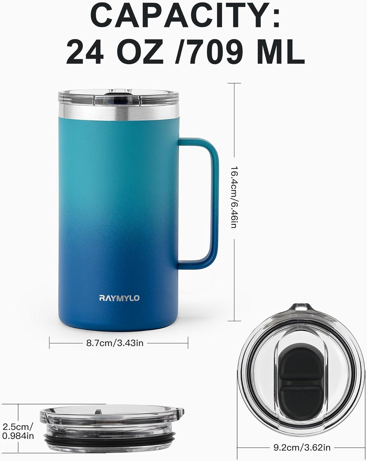 imageInsulated Coffee Mug 24 oz Double Wall Stainless Steel Coffee Mug with Lids LeakProof ampamp Detachable Slider Lid for Thorough Clean Keeps Coffee Cold for 9 Hrs Suitable for Camp Home OfficeCyan Blue