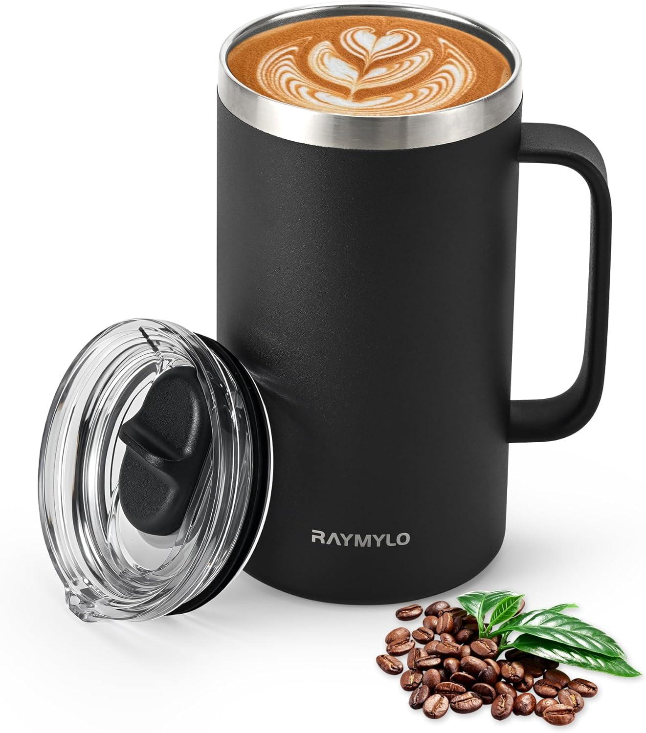 imageInsulated Coffee Mug 24 oz Double Wall Stainless Steel Coffee Mug with Lids LeakProof ampamp Detachable Slider Lid for Thorough Clean Keeps Coffee Cold for 9 Hrs Suitable for Camp Home OfficeMagic Black