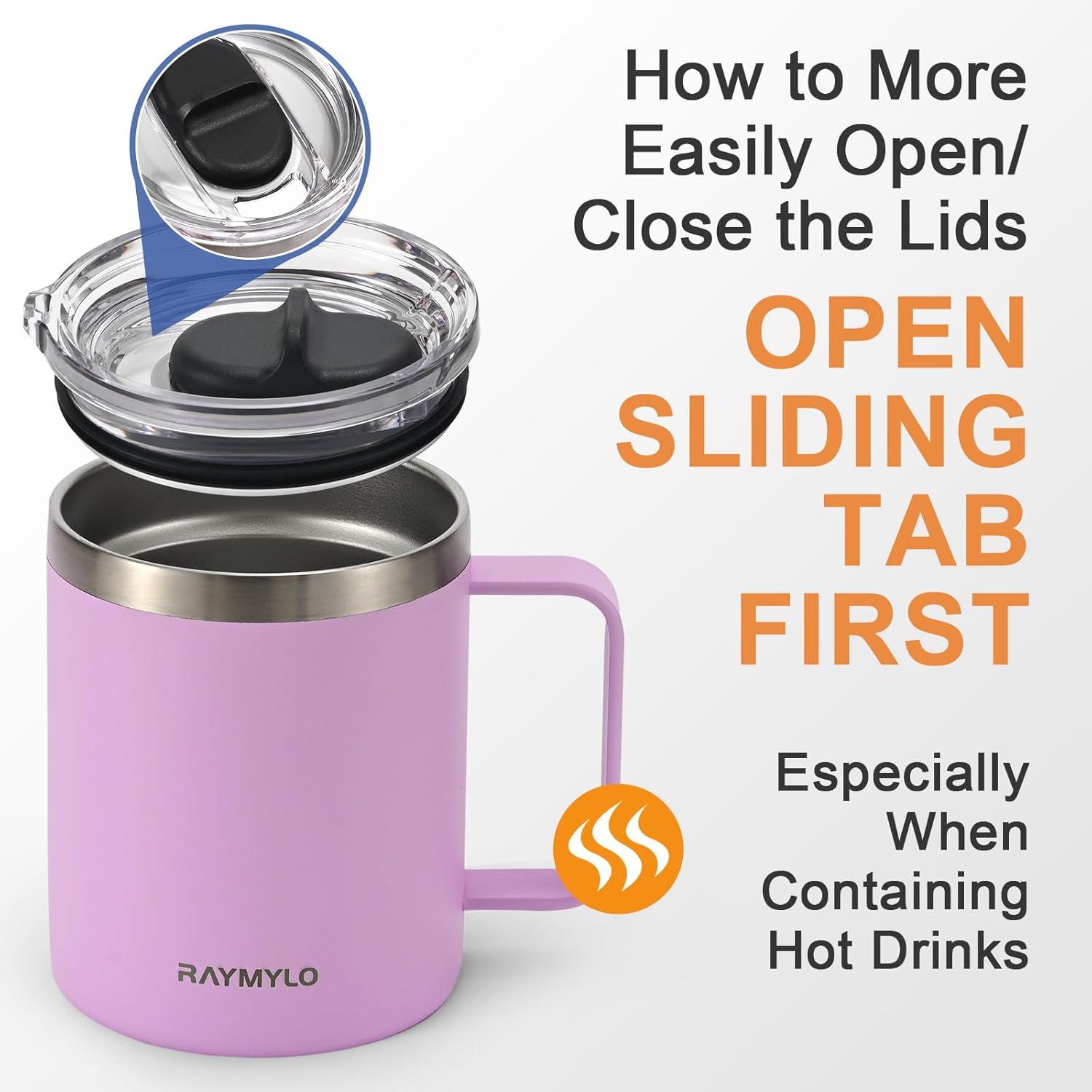 imageInsulated Coffee Mug 24 oz Double Wall Stainless Steel Coffee Mug with Lids LeakProof ampamp Detachable Slider Lid for Thorough Clean Keeps Coffee Cold for 9 Hrs Suitable for Camp Home OfficeLight Purple