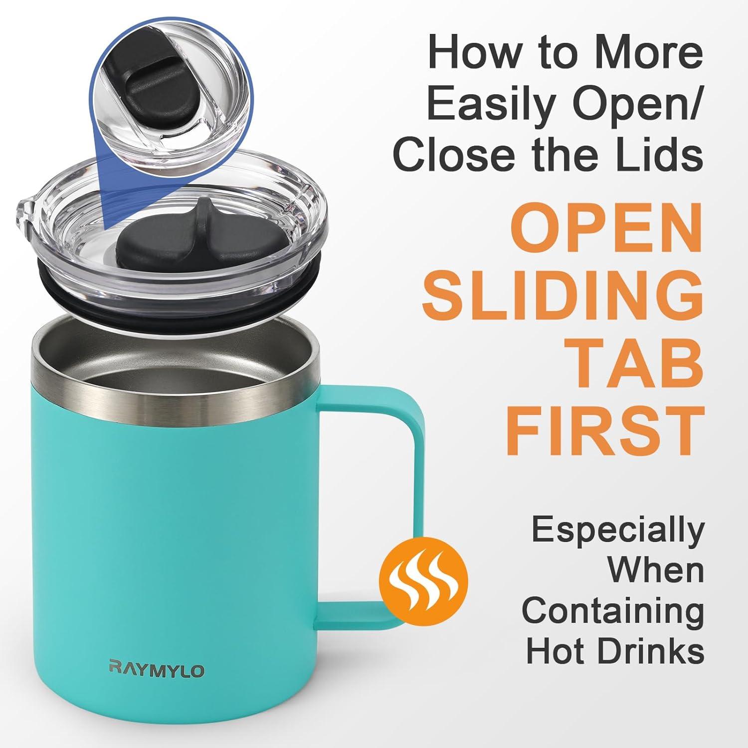 imageInsulated Coffee Mug 24 oz Double Wall Stainless Steel Coffee Mug with Lids LeakProof ampamp Detachable Slider Lid for Thorough Clean Keeps Coffee Cold for 9 Hrs Suitable for Camp Home OfficeSeafoam