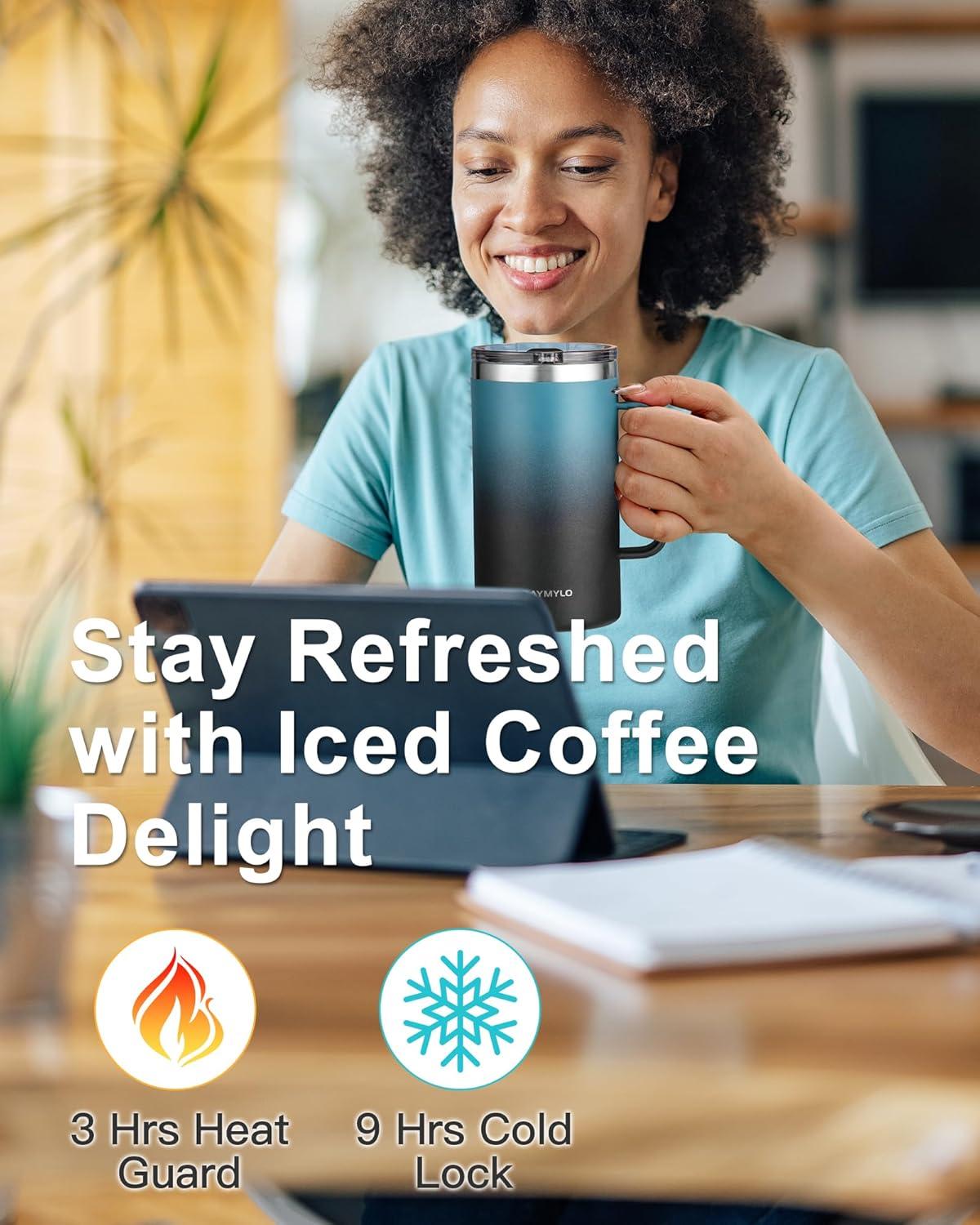 imageInsulated Coffee Mug 24 oz Double Wall Stainless Steel Coffee Mug with Lids LeakProof ampamp Detachable Slider Lid for Thorough Clean Keeps Coffee Cold for 9 Hrs Suitable for Camp Home OfficeIndigoBlack