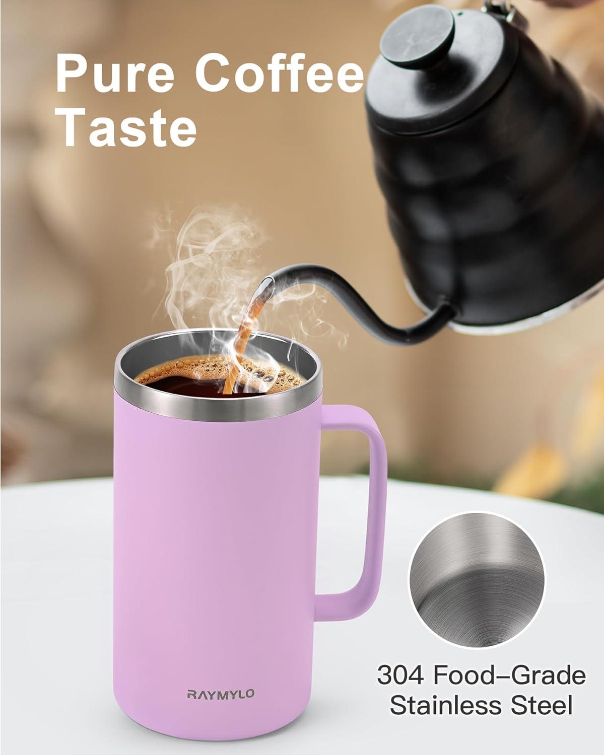 imageInsulated Coffee Mug 24 oz Double Wall Stainless Steel Coffee Mug with Lids LeakProof ampamp Detachable Slider Lid for Thorough Clean Keeps Coffee Cold for 9 Hrs Suitable for Camp Home OfficeLight Purple