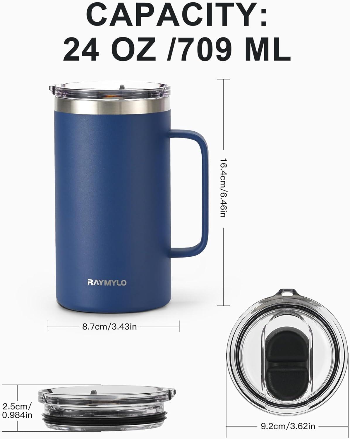 imageInsulated Coffee Mug 24 oz Double Wall Stainless Steel Coffee Mug with Lids LeakProof ampamp Detachable Slider Lid for Thorough Clean Keeps Coffee Cold for 9 Hrs Suitable for Camp Home OfficeNavy Blue