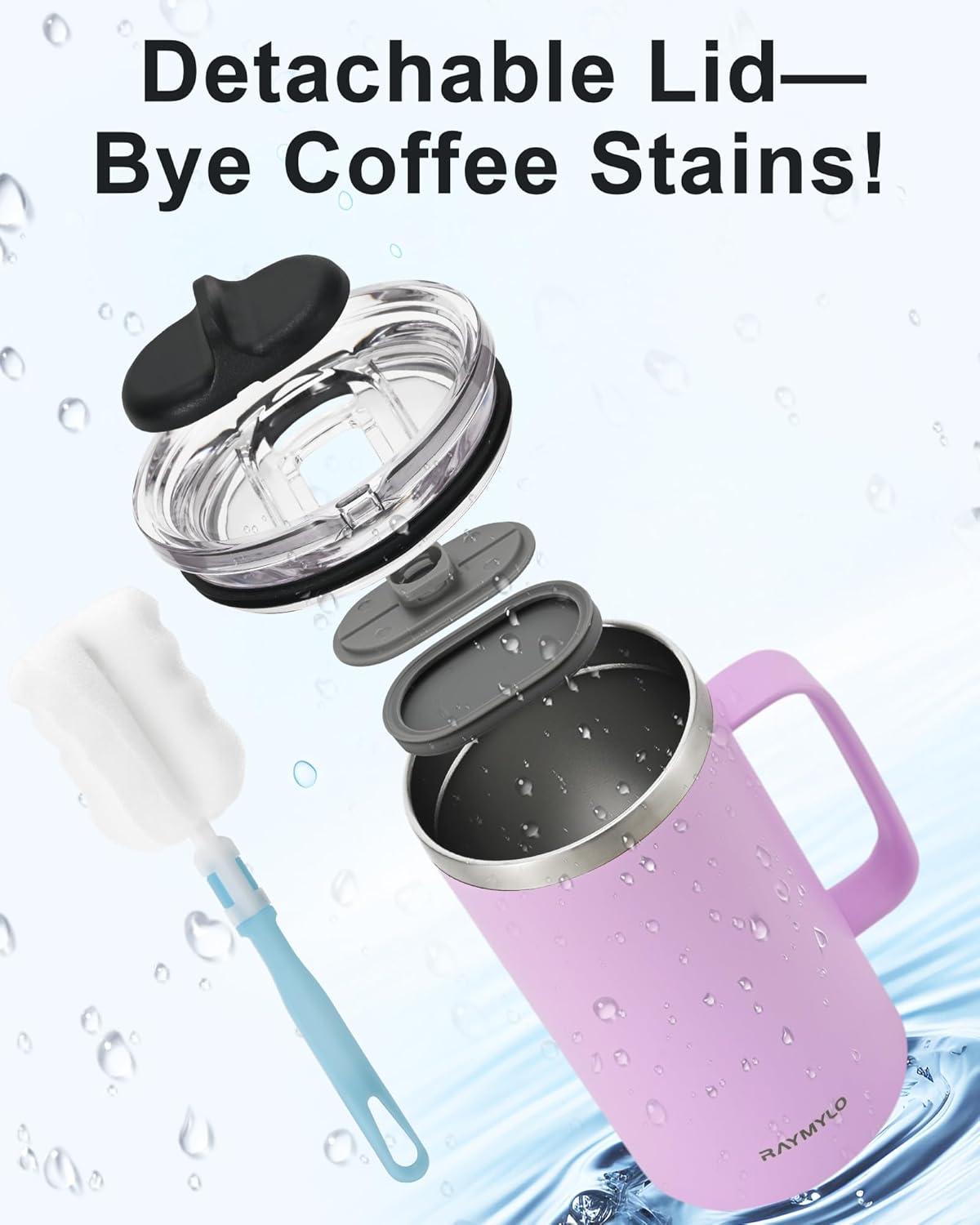 imageInsulated Coffee Mug 24 oz Double Wall Stainless Steel Coffee Mug with Lids LeakProof ampamp Detachable Slider Lid for Thorough Clean Keeps Coffee Cold for 9 Hrs Suitable for Camp Home OfficeLight Purple