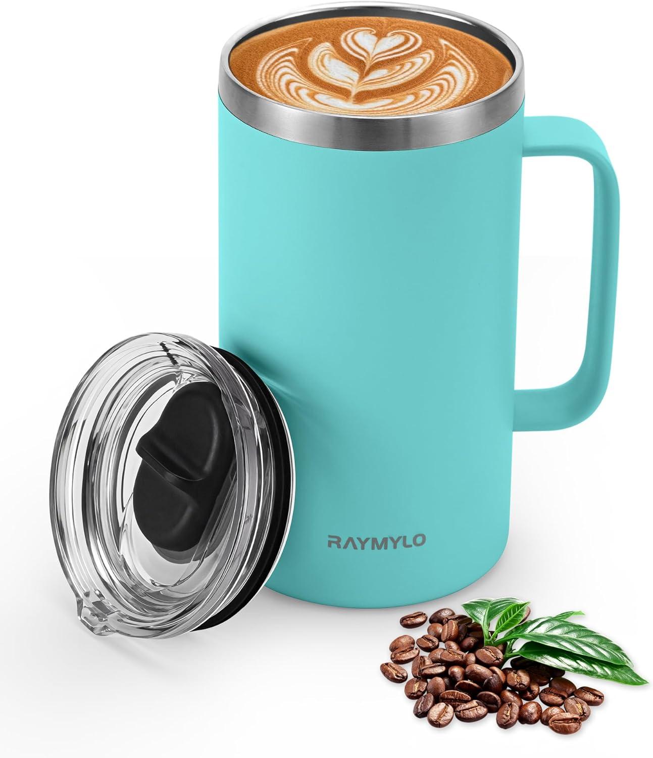 imageInsulated Coffee Mug 24 oz Double Wall Stainless Steel Coffee Mug with Lids LeakProof ampamp Detachable Slider Lid for Thorough Clean Keeps Coffee Cold for 9 Hrs Suitable for Camp Home OfficeSeafoam