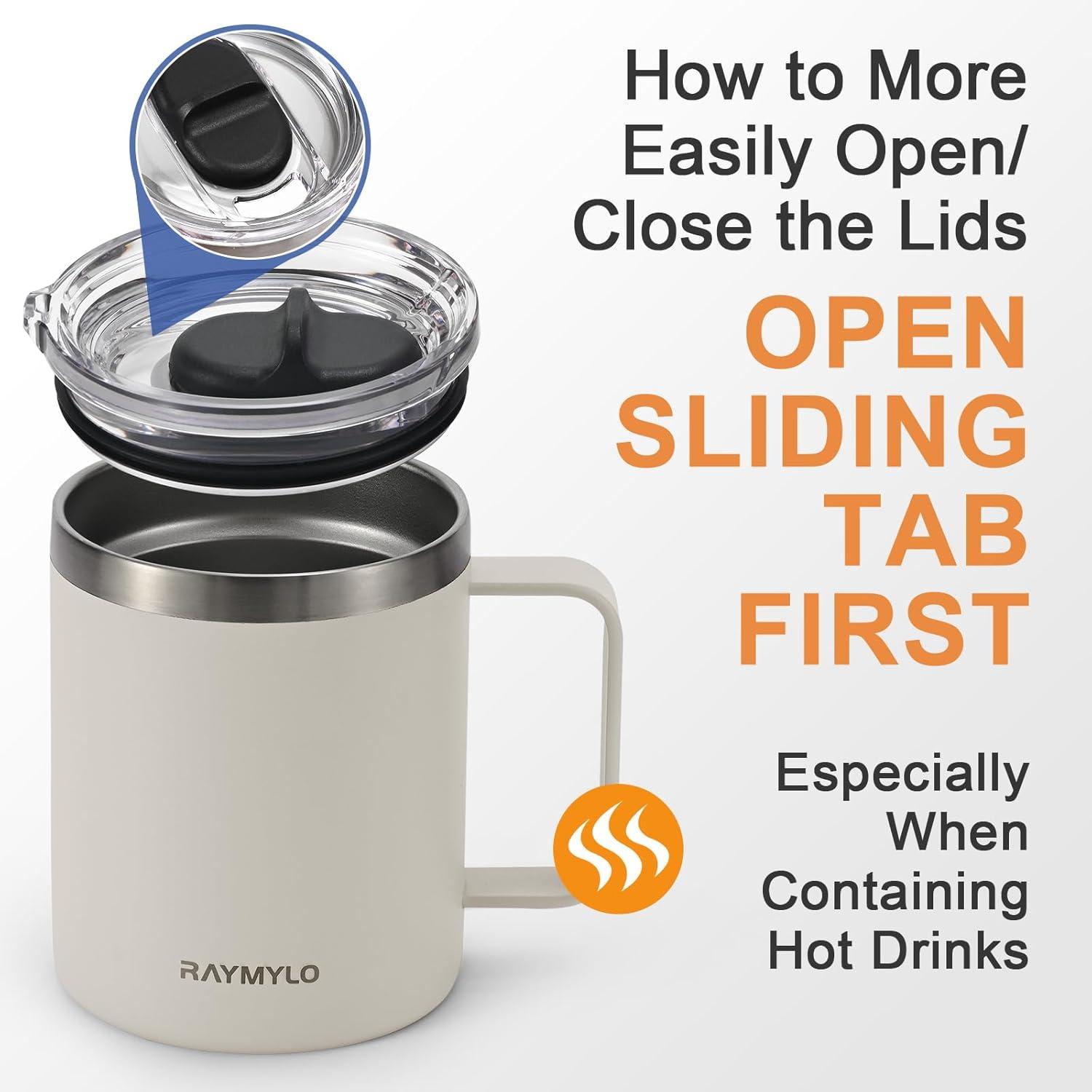 imageInsulated Coffee Mug 24 oz Double Wall Stainless Steel Coffee Mug with Lids LeakProof ampamp Detachable Slider Lid for Thorough Clean Keeps Coffee Cold for 9 Hrs Suitable for Camp Home OfficeAlmond