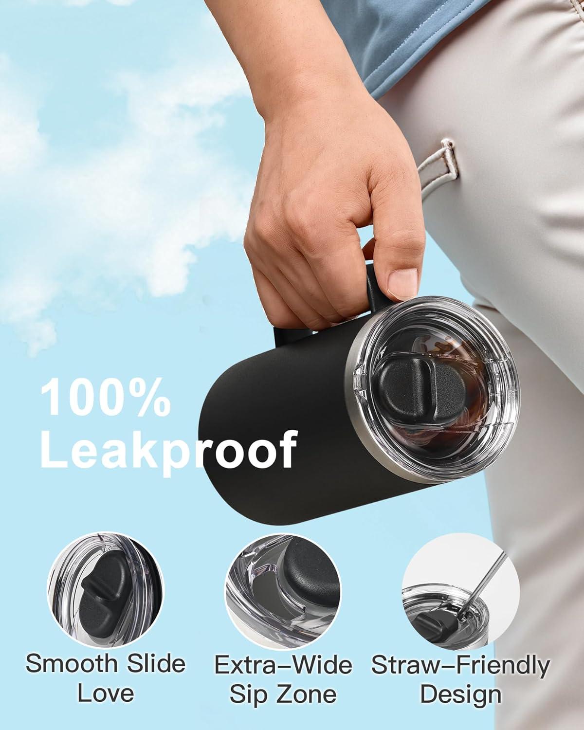 imageInsulated Coffee Mug 24 oz Double Wall Stainless Steel Coffee Mug with Lids LeakProof ampamp Detachable Slider Lid for Thorough Clean Keeps Coffee Cold for 9 Hrs Suitable for Camp Home OfficeMagic Black