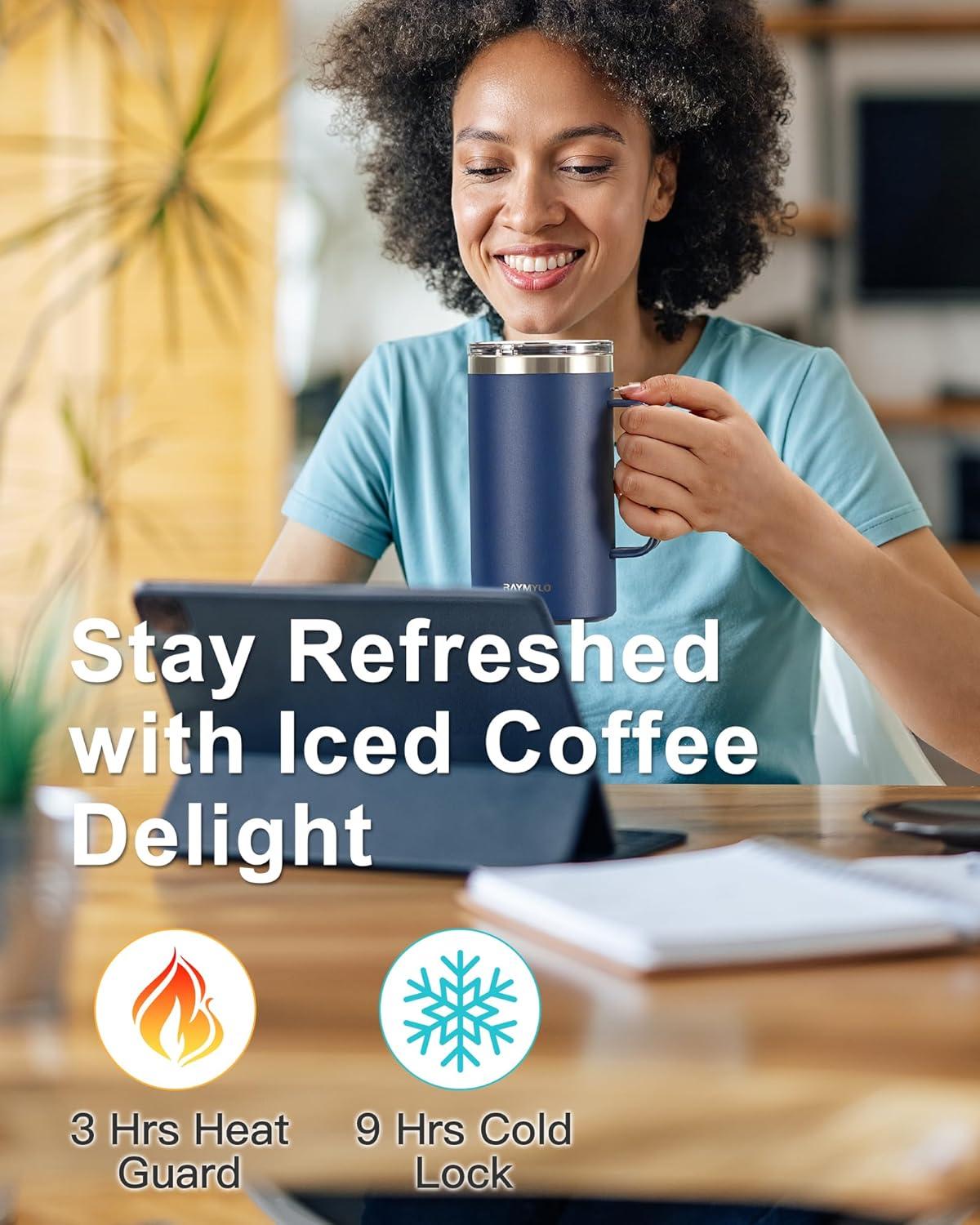 imageInsulated Coffee Mug 24 oz Double Wall Stainless Steel Coffee Mug with Lids LeakProof ampamp Detachable Slider Lid for Thorough Clean Keeps Coffee Cold for 9 Hrs Suitable for Camp Home OfficeNavy Blue