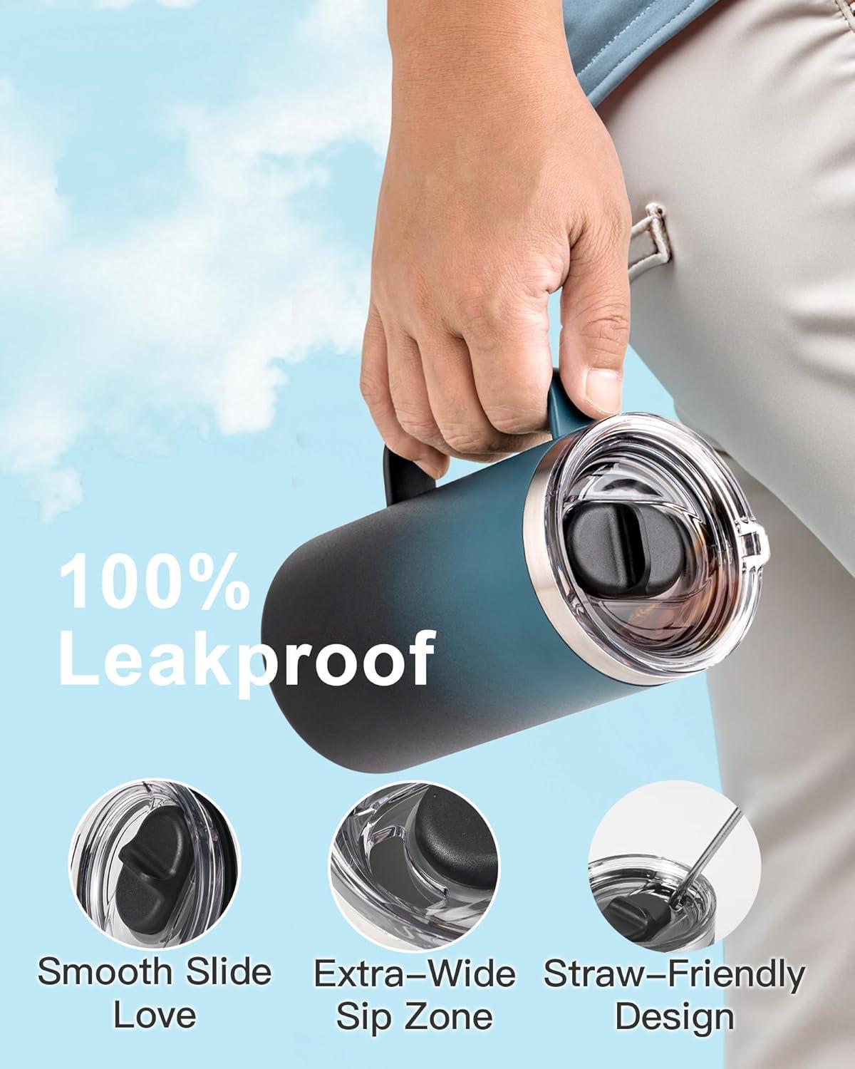 imageInsulated Coffee Mug 24 oz Double Wall Stainless Steel Coffee Mug with Lids LeakProof ampamp Detachable Slider Lid for Thorough Clean Keeps Coffee Cold for 9 Hrs Suitable for Camp Home OfficeIndigoBlack