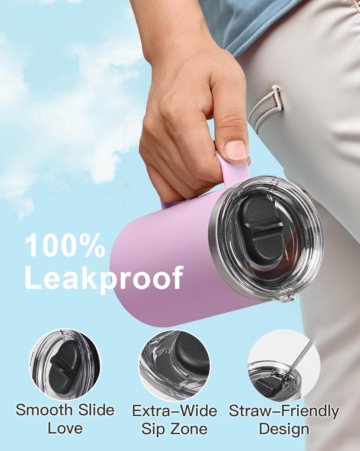 imageInsulated Coffee Mug 24 oz Double Wall Stainless Steel Coffee Mug with Lids LeakProof ampamp Detachable Slider Lid for Thorough Clean Keeps Coffee Cold for 9 Hrs Suitable for Camp Home OfficeLight Purple