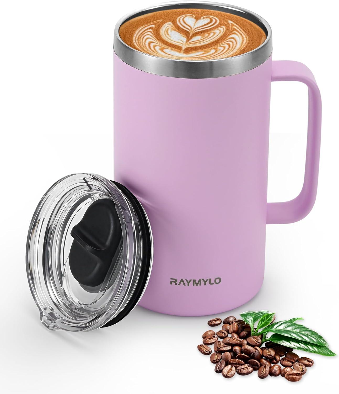 imageInsulated Coffee Mug 24 oz Double Wall Stainless Steel Coffee Mug with Lids LeakProof ampamp Detachable Slider Lid for Thorough Clean Keeps Coffee Cold for 9 Hrs Suitable for Camp Home OfficeLight Purple