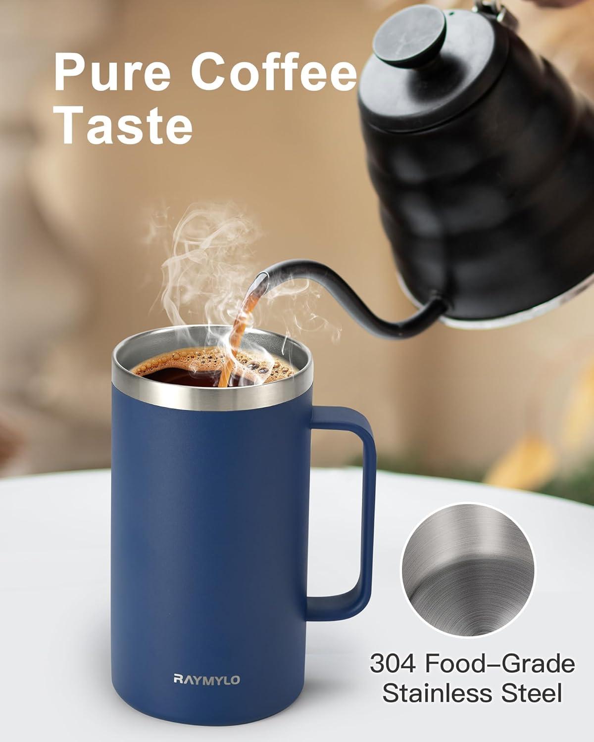 imageInsulated Coffee Mug 24 oz Double Wall Stainless Steel Coffee Mug with Lids LeakProof ampamp Detachable Slider Lid for Thorough Clean Keeps Coffee Cold for 9 Hrs Suitable for Camp Home OfficeNavy Blue