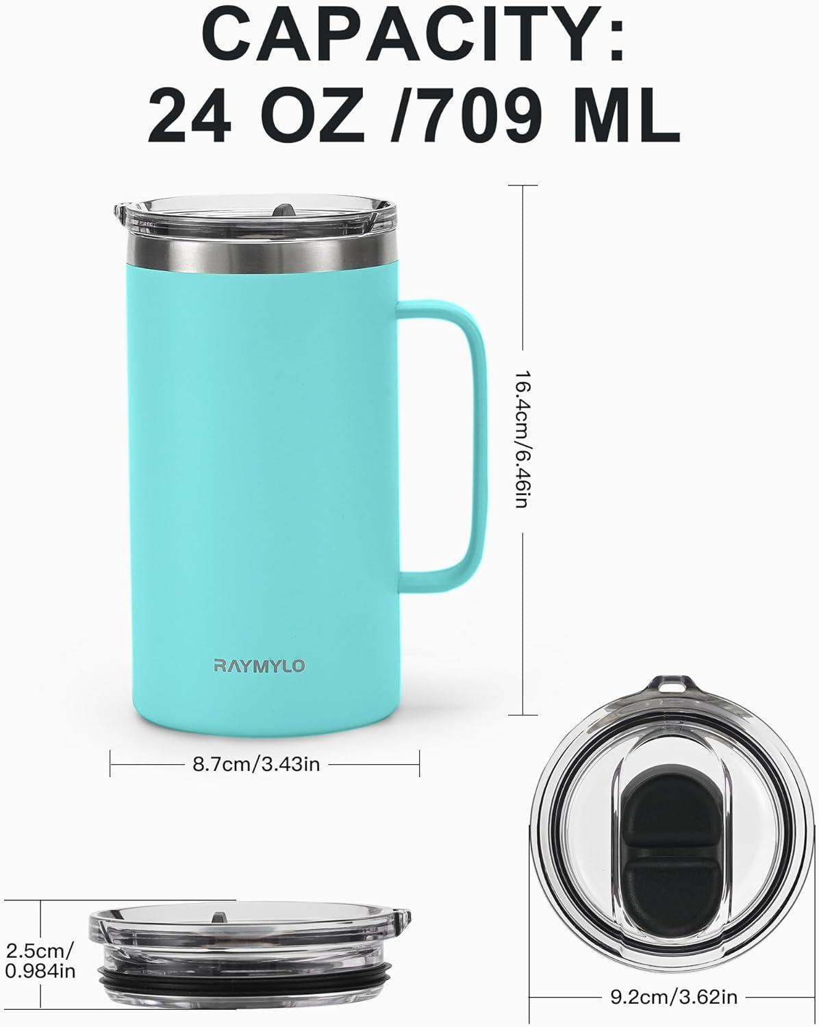 imageInsulated Coffee Mug 24 oz Double Wall Stainless Steel Coffee Mug with Lids LeakProof ampamp Detachable Slider Lid for Thorough Clean Keeps Coffee Cold for 9 Hrs Suitable for Camp Home OfficeSeafoam