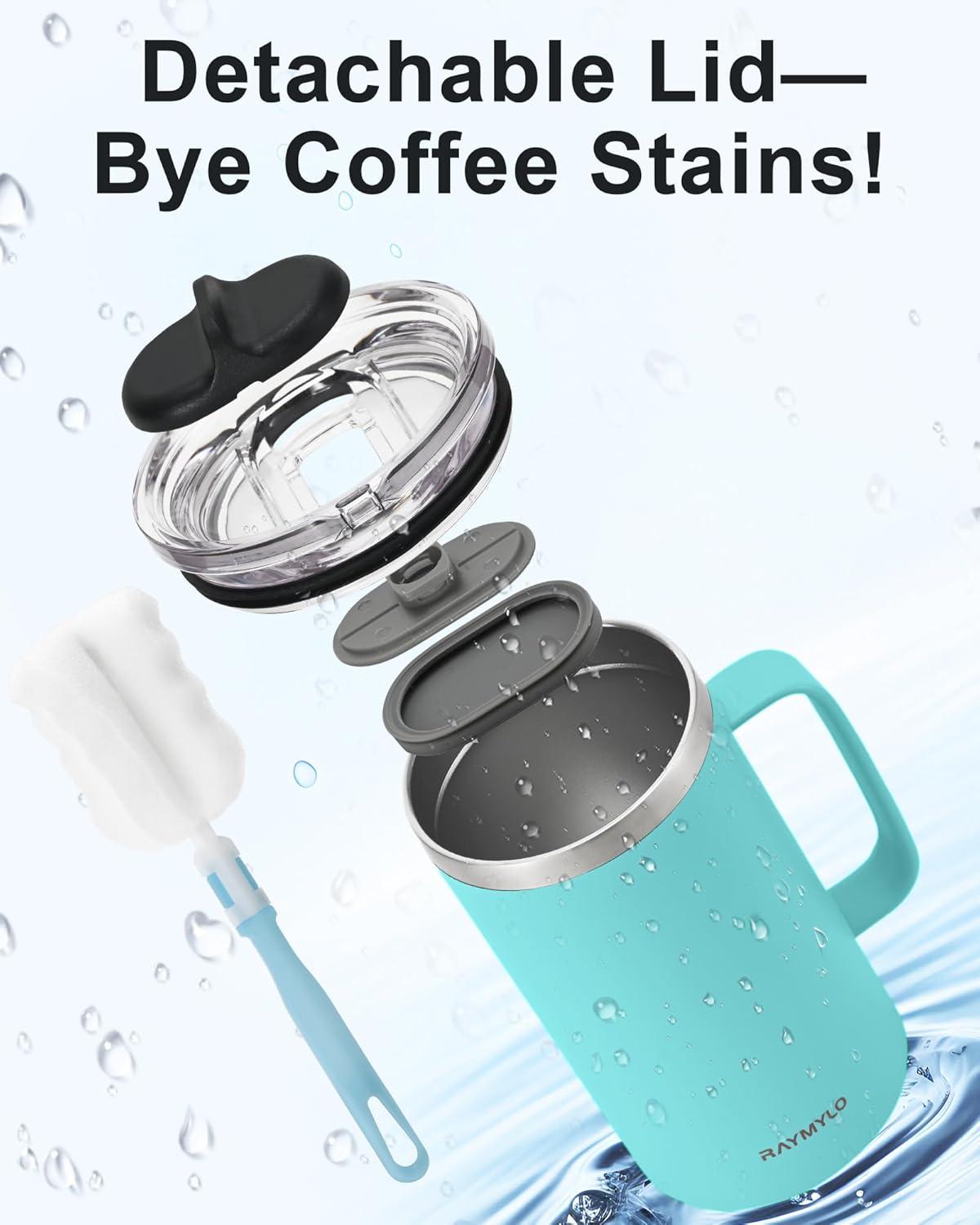 imageInsulated Coffee Mug 24 oz Double Wall Stainless Steel Coffee Mug with Lids LeakProof ampamp Detachable Slider Lid for Thorough Clean Keeps Coffee Cold for 9 Hrs Suitable for Camp Home OfficeSeafoam