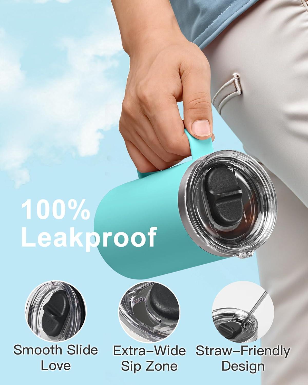 imageInsulated Coffee Mug 24 oz Double Wall Stainless Steel Coffee Mug with Lids LeakProof ampamp Detachable Slider Lid for Thorough Clean Keeps Coffee Cold for 9 Hrs Suitable for Camp Home OfficeSeafoam