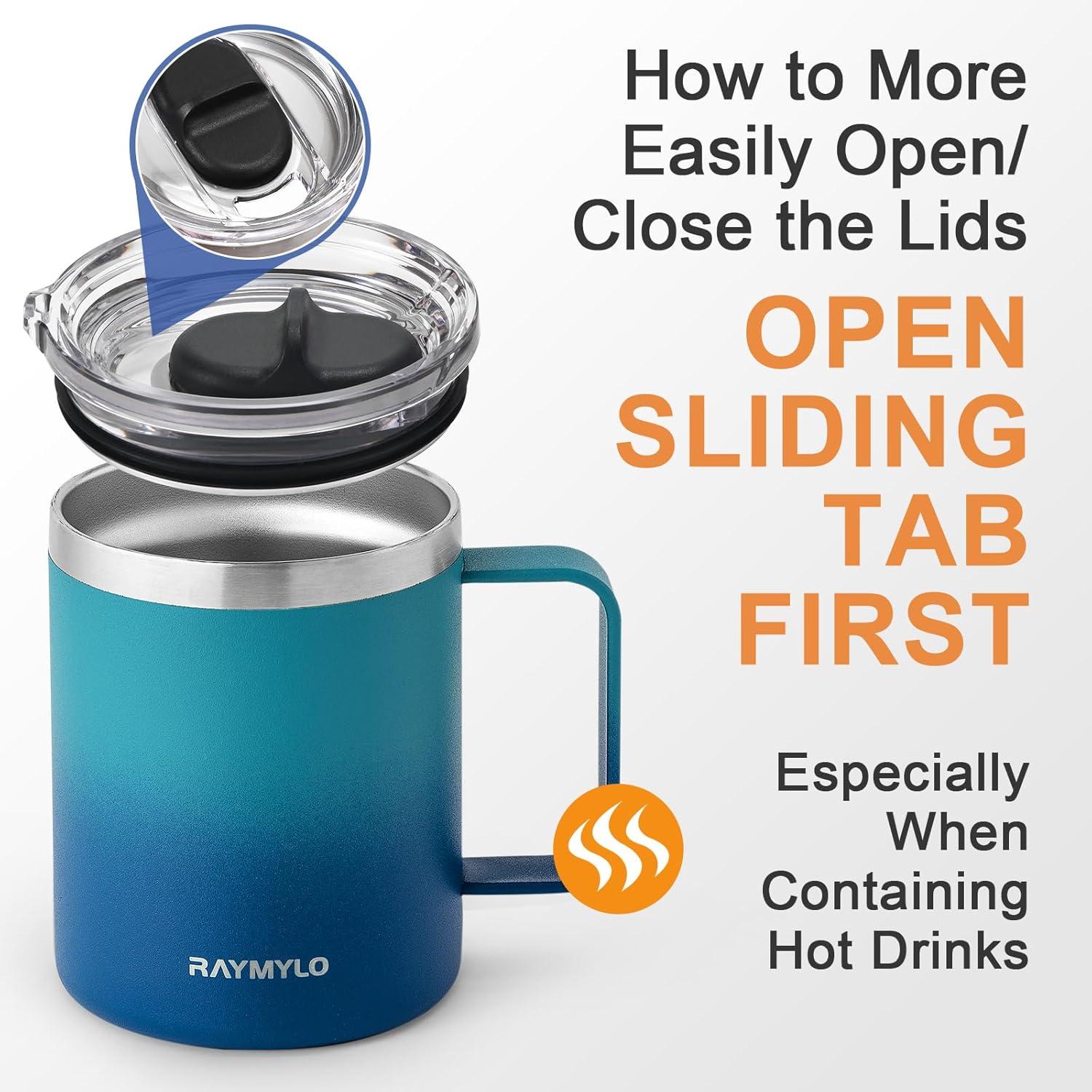 imageInsulated Coffee Mug 24 oz Double Wall Stainless Steel Coffee Mug with Lids LeakProof ampamp Detachable Slider Lid for Thorough Clean Keeps Coffee Cold for 9 Hrs Suitable for Camp Home OfficeCyan Blue