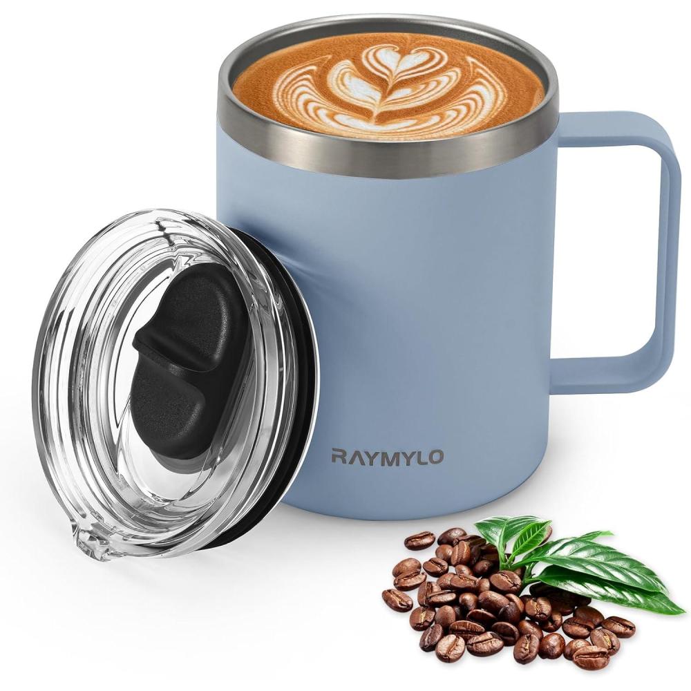 imageInsulated Coffee Mug 24 oz Double Wall Stainless Steel Coffee Mug with Lids LeakProof ampamp Detachable Slider Lid for Thorough Clean Keeps Coffee Cold for 9 Hrs Suitable for Camp Home OfficeSky Blue