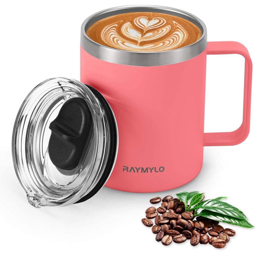 imageInsulated Coffee Mug 24 oz Double Wall Stainless Steel Coffee Mug with Lids LeakProof ampamp Detachable Slider Lid for Thorough Clean Keeps Coffee Cold for 9 Hrs Suitable for Camp Home OfficeRose Red