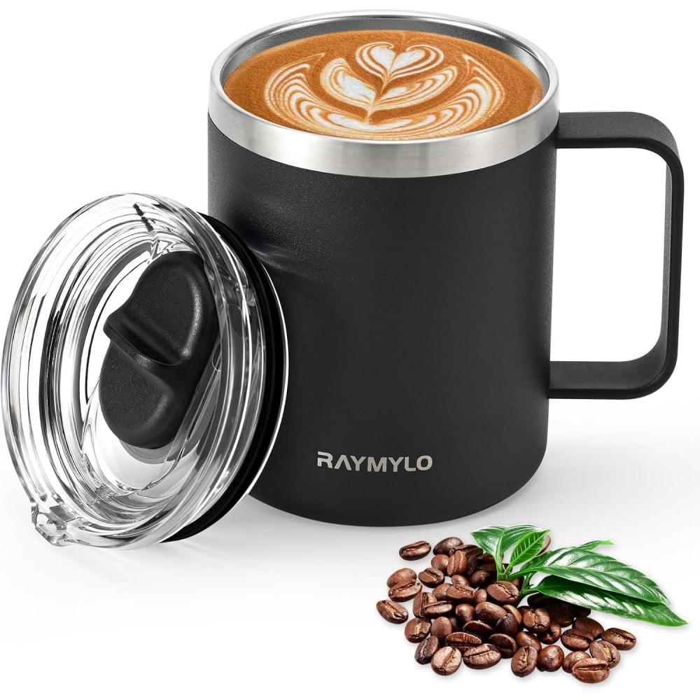 imageInsulated Coffee Mug 24 oz Double Wall Stainless Steel Coffee Mug with Lids LeakProof ampamp Detachable Slider Lid for Thorough Clean Keeps Coffee Cold for 9 Hrs Suitable for Camp Home OfficeMagic Black