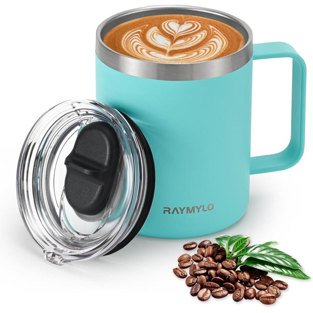 imageInsulated Coffee Mug 24 oz Double Wall Stainless Steel Coffee Mug with Lids LeakProof ampamp Detachable Slider Lid for Thorough Clean Keeps Coffee Cold for 9 Hrs Suitable for Camp Home OfficeSeafoam