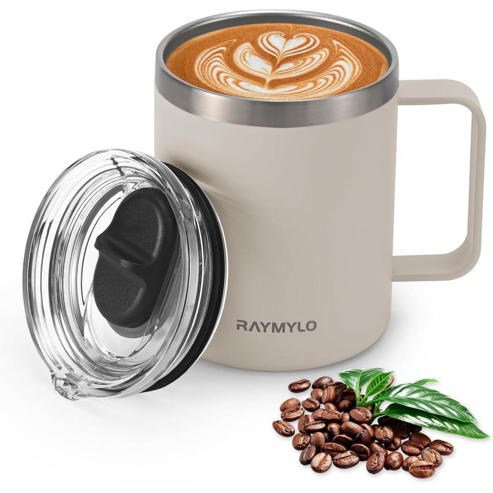 imageInsulated Coffee Mug 24 oz Double Wall Stainless Steel Coffee Mug with Lids LeakProof ampamp Detachable Slider Lid for Thorough Clean Keeps Coffee Cold for 9 Hrs Suitable for Camp Home OfficeAlmond