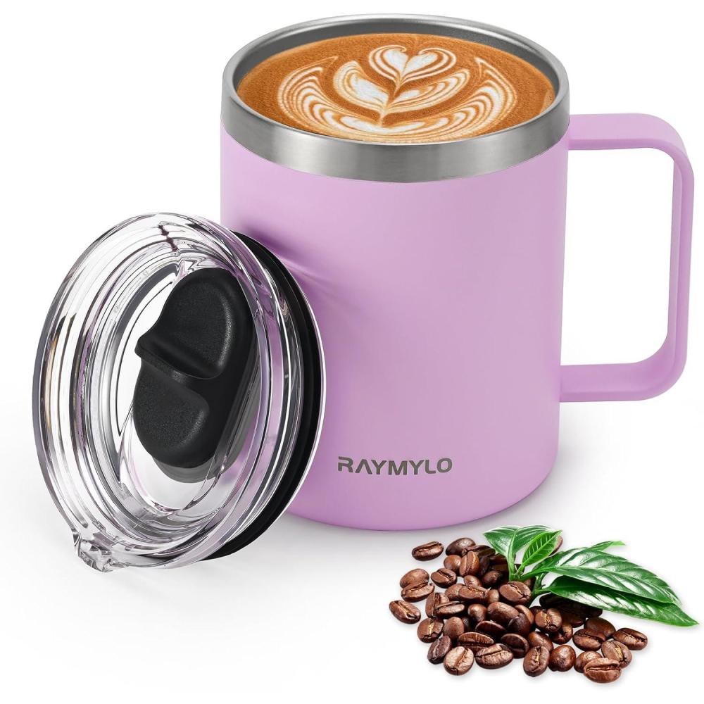 imageInsulated Coffee Mug 24 oz Double Wall Stainless Steel Coffee Mug with Lids LeakProof ampamp Detachable Slider Lid for Thorough Clean Keeps Coffee Cold for 9 Hrs Suitable for Camp Home OfficeLight Purple