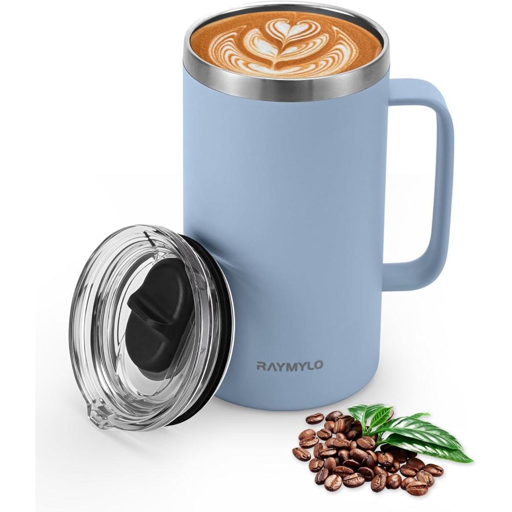 imageInsulated Coffee Mug 24 oz Double Wall Stainless Steel Coffee Mug with Lids LeakProof ampamp Detachable Slider Lid for Thorough Clean Keeps Coffee Cold for 9 Hrs Suitable for Camp Home OfficeAzure