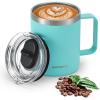Insulated Coffee Mug 24 oz, Double Wall Stainless Steel Coffee Mug with Lids, Leak-Proof & Detachable Slider Lid for Thorough Clean, Keeps Coffee Cold for 9 Hrs, Suitable for Camp Home Office(Seafoam)