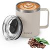 Insulated Coffee Mug 24 oz, Double Wall Stainless Steel Coffee Mug with Lids, Leak-Proof & Detachable Slider Lid for Thorough Clean, Keeps Coffee Cold for 9 Hrs, Suitable for Camp Home Office(Almond)