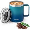 Insulated Coffee Mug 24 oz, Double Wall Stainless Steel Coffee Mug with Lids, Leak-Proof & Detachable Slider Lid for Thorough Clean, Keeps Coffee Cold for 9 Hrs, Suitable for Camp Home Office(Cyan Blue)