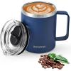 Insulated Coffee Mug 24 oz, Double Wall Stainless Steel Coffee Mug with Lids, Leak-Proof & Detachable Slider Lid for Thorough Clean, Keeps Coffee Cold for 9 Hrs, Suitable for Camp Home Office(Navy Blue)