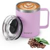 Insulated Coffee Mug 24 oz, Double Wall Stainless Steel Coffee Mug with Lids, Leak-Proof & Detachable Slider Lid for Thorough Clean, Keeps Coffee Cold for 9 Hrs, Suitable for Camp Home Office(Light Purple)