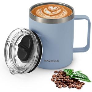 Insulated Coffee Mug 24 oz, Double Wall Stainless Steel Coffee Mug with Lids, Leak-Proof & Detachable Slider Lid for Thorough Clean, Keeps Coffee Cold for 9 Hrs, Suitable for Camp Home Office(Sky Blue)