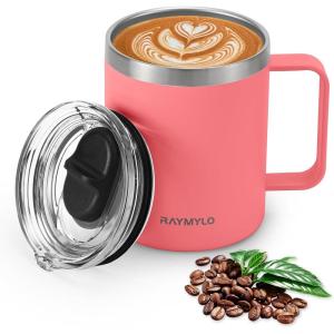 Insulated Coffee Mug 24 oz, Double Wall Stainless Steel Coffee Mug with Lids, Leak-Proof & Detachable Slider Lid for Thorough Clean, Keeps Coffee Cold for 9 Hrs, Suitable for Camp Home Office(Rose Red)