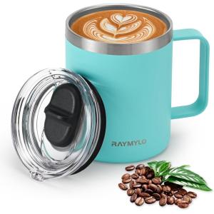 Insulated Coffee Mug 24 oz, Double Wall Stainless Steel Coffee Mug with Lids, Leak-Proof & Detachable Slider Lid for Thorough Clean, Keeps Coffee Cold for 9 Hrs, Suitable for Camp Home Office(Seafoam)