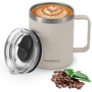 Insulated Coffee Mug 24 oz, Double Wall Stainless Steel Coffee Mug with Lids, Leak-Proof & Detachable Slider Lid for Thorough Clean, Keeps Coffee Cold for 9 Hrs, Suitable for Camp Home Office(Almond)