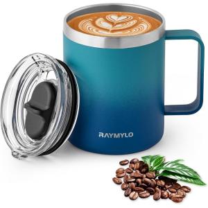 Insulated Coffee Mug 24 oz, Double Wall Stainless Steel Coffee Mug with Lids, Leak-Proof & Detachable Slider Lid for Thorough Clean, Keeps Coffee Cold for 9 Hrs, Suitable for Camp Home Office(Cyan Blue)