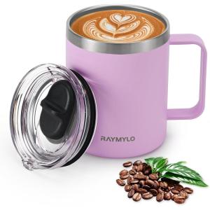 Insulated Coffee Mug 24 oz, Double Wall Stainless Steel Coffee Mug with Lids, Leak-Proof & Detachable Slider Lid for Thorough Clean, Keeps Coffee Cold for 9 Hrs, Suitable for Camp Home Office(Light Purple)