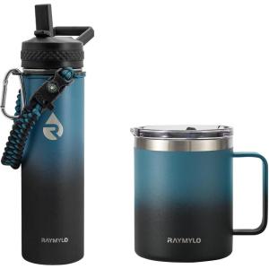 Insulated Water Bottle 20oz (Indigo/Black) + Insulated Coffee Mug 12oz (Indigo/Black)