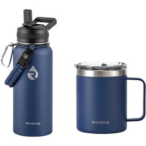 Insulated Water Bottle 32oz (Navy Blue) + Insulated Coffee Mug 12oz (Navy Blue)