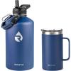 Insulated Water Bottle 128oz (Navy Blue) + Insulated Coffee Mug 24oz (Navy Blue)