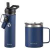 Insulated Water Bottle 20oz (Navy Blue) + Insulated Coffee Mug 12oz (Navy Blue)