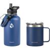 Insulated Water Bottle 64oz (Navy Blue) + Insulated Coffee Mug 12oz (Navy Blue)