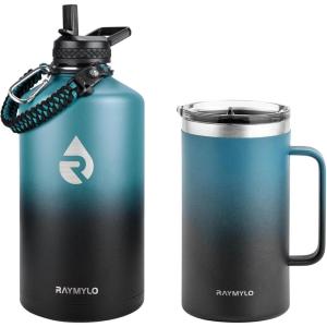 Insulated Water Bottle 128oz (Indigo/Black) + Insulated Coffee Mug 24oz (Indigo/Black)