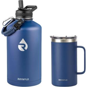 Insulated Water Bottle 128oz (Navy Blue) + Insulated Coffee Mug 24oz (Navy Blue)