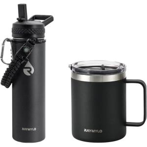 Insulated Water Bottle 20oz (Magic Black) + Insulated Coffee Mug 12oz (Magic Black)
