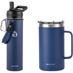 Insulated Water Bottle 24oz (Navy Blue) + Insulated Coffee Mug 24oz (Navy Blue)