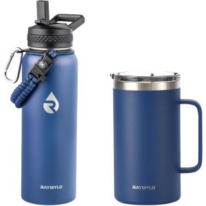 Insulated Water Bottle 40oz (Navy Blue) + Insulated Coffee Mug 24oz (Navy Blue)