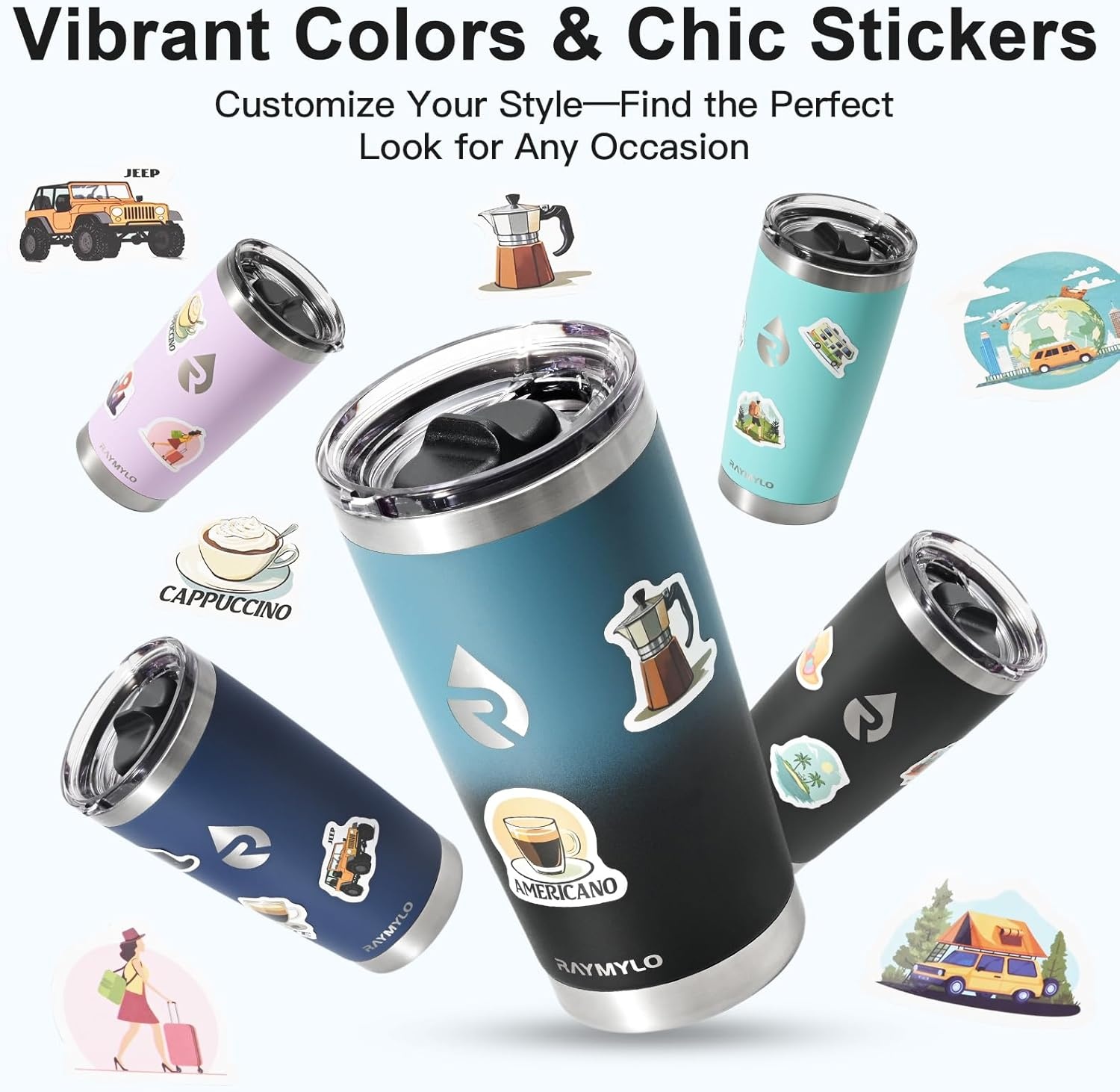 imageRAYMYLO Insulated Travel Coffee Tumbler 20oz Detachable amp SpillProof Slider Lid for Thorough Clean Stainless Steel Reusable Coffee Mug with Lid Fits Most Car Cup Holder amp BPA FreeIndigoBlack