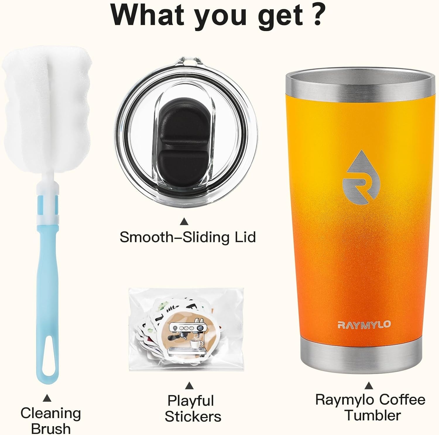 imageRAYMYLO Insulated Travel Coffee Tumbler 20oz Detachable amp SpillProof Slider Lid for Thorough Clean Stainless Steel Reusable Coffee Mug with Lid Fits Most Car Cup Holder amp BPA FreeOmbre Orange